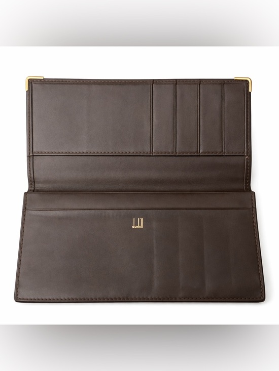 Dunhill Brown Leather Vertical Bifold Wallet Gold Corner Accents - Picture 2 of 4